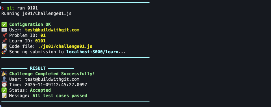 Step-by-step flow of completing a challenge with commits and pushes