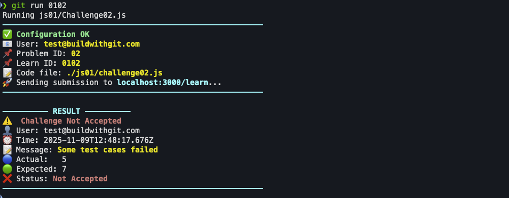 Step-by-step flow of completing a challenge with commits and pushes